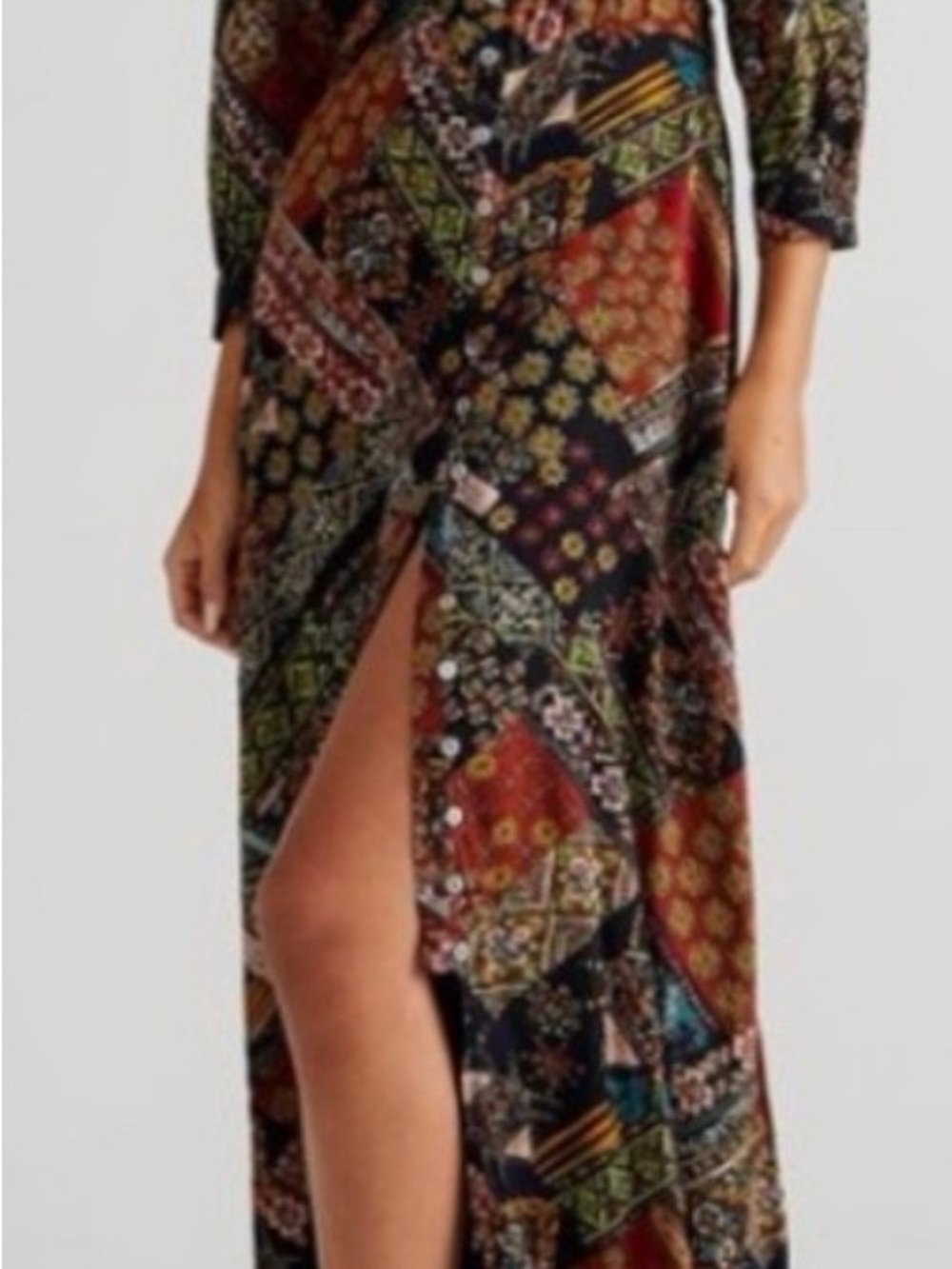 Free People Bohemian Patchwork Print Maxi Dress - Black/Multi Size Large